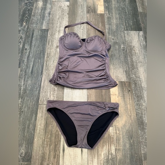 Lands' End Tankini Set - Wired Braided Top Sz 8 & Bottom Size 12 Mauve/Wine - Picture 1 of 10